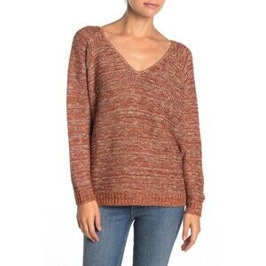 Susina Women's V Back Marled Knit Sweater Rust Cinnabar Made In USA Size XS